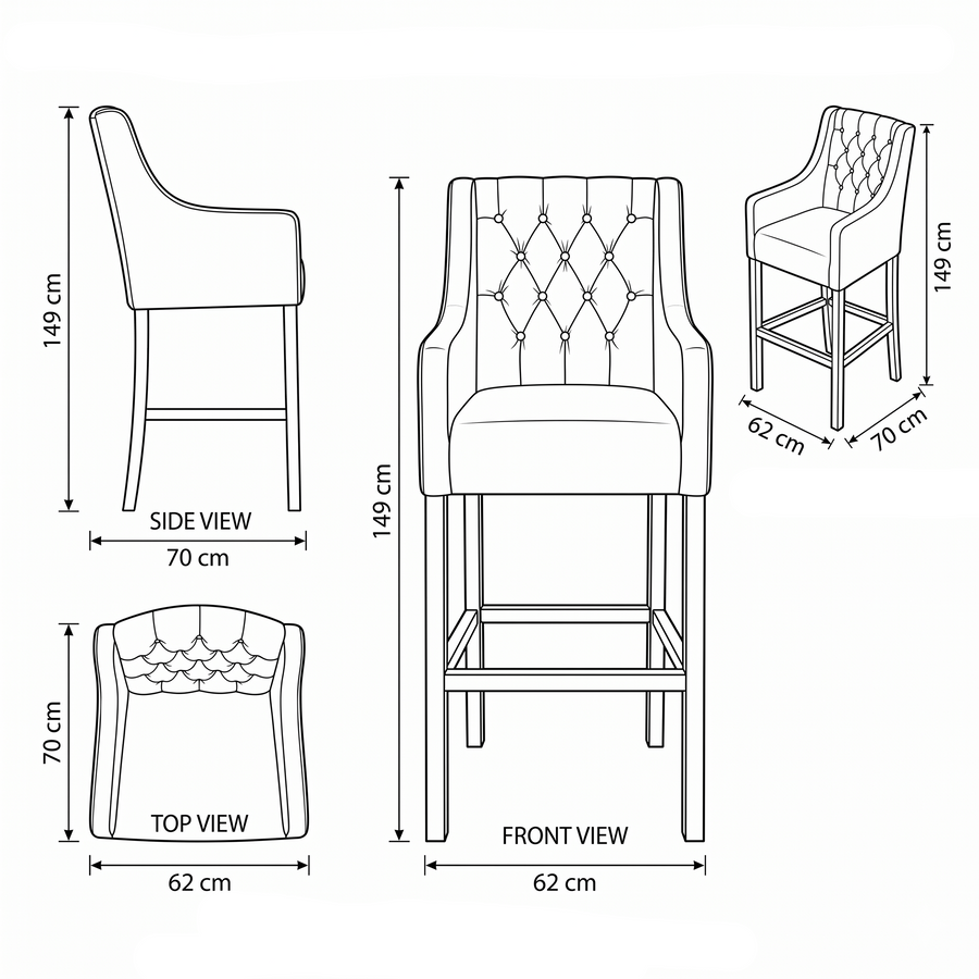 Bar Stool Orlando - Brown Fabric & Natural Oak Legs - 70 x 62 x 149 cm