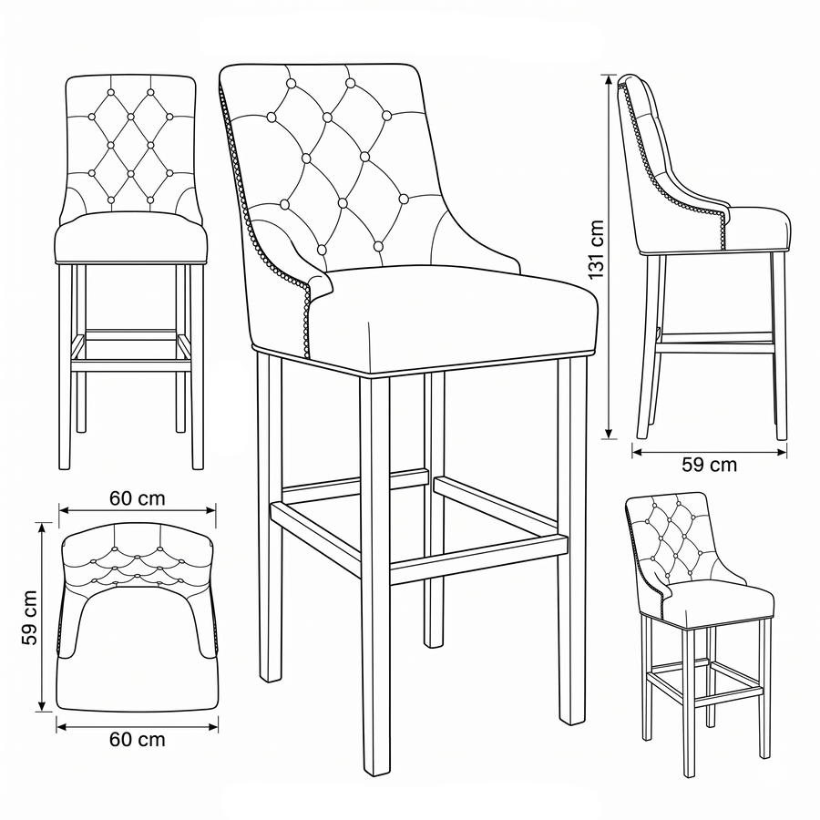 Bar Stool Verona - Brown Fabric & Natural Oak Legs - 60 x 59 x 131 cm