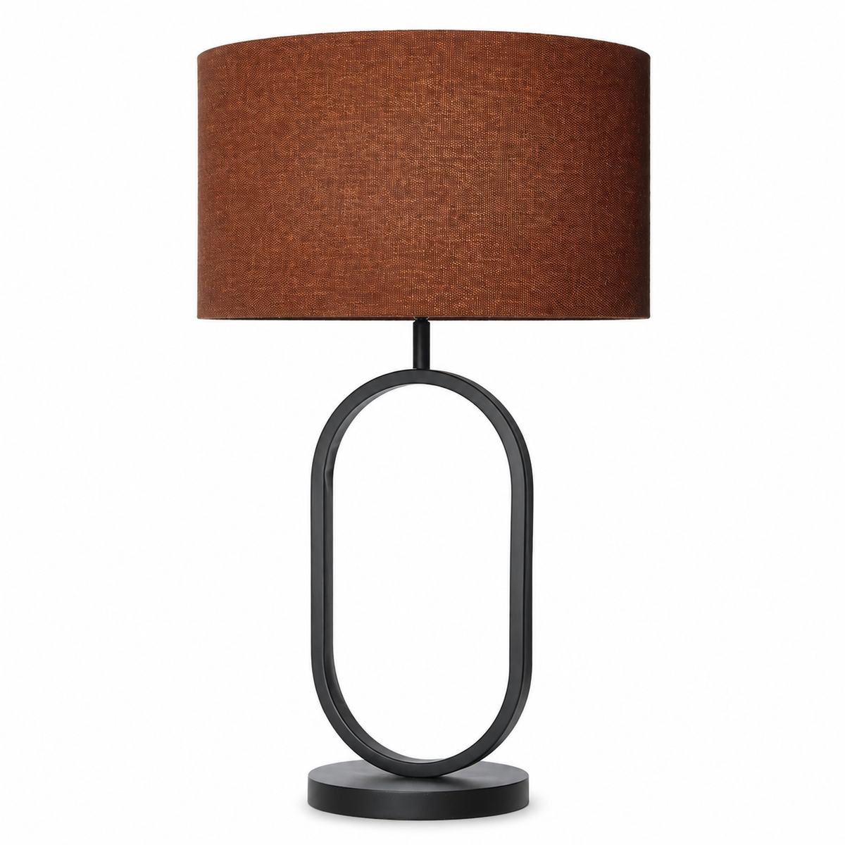 Table Lamp Merit 5087W in black metal finish with elliptical shade, front view on pure white background with soft studio lighting and subtle shadow beneath the base by Marcottestyle