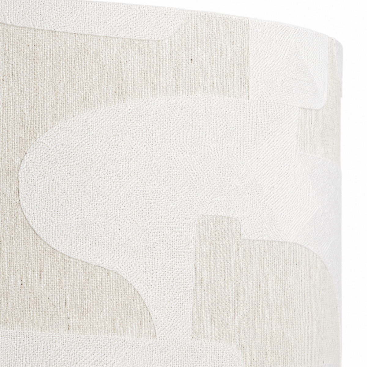 Close-up macro detail of Table Lamp Merit 9026N White showing intricate fabric weave texture and material finish of the elliptical lampshade by Marcottestyle