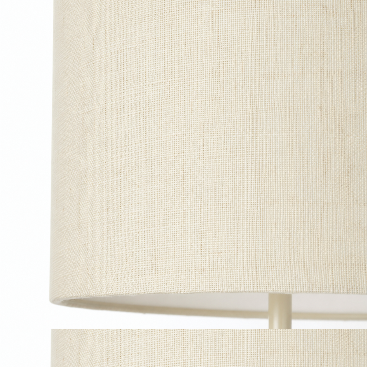 Close-up macro detail of Floor Lamp Merit 9593U showing natural linen fabric texture and metal finish craftsmanship, high-resolution material shot by Marcottestyle