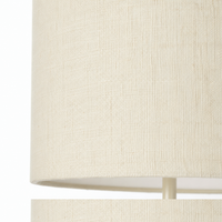 Close-up macro detail of Vloerlamp Merit 9593U showing Naturel linen fabric texture and metal finish craftsmanship, high-resolution material shot by Marcottestyle
