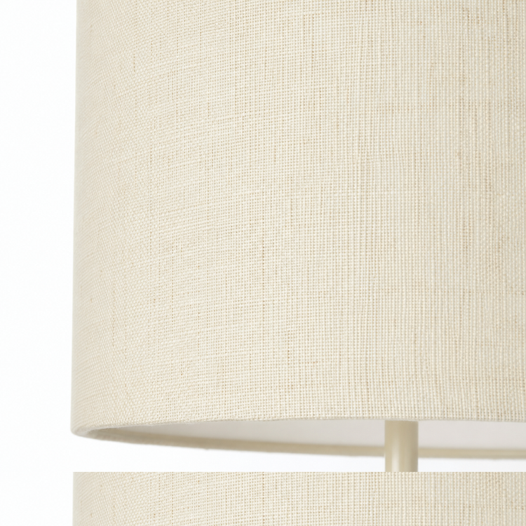 Close-up macro detail of Floor Lamp Merit 9593U showing natural linen fabric texture and metal finish craftsmanship, high-resolution material shot by Marcottestyle