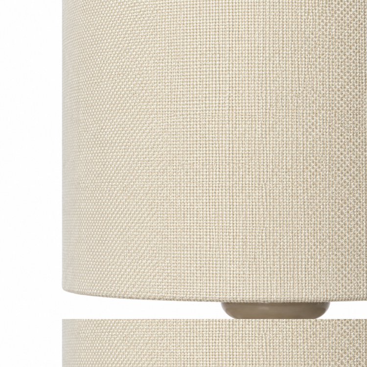 Extreme close-up macro detail of the Mette 5344H table lamp taupe shade showing intricate fabric weave texture and material finish at high resolution by Marcottestyle