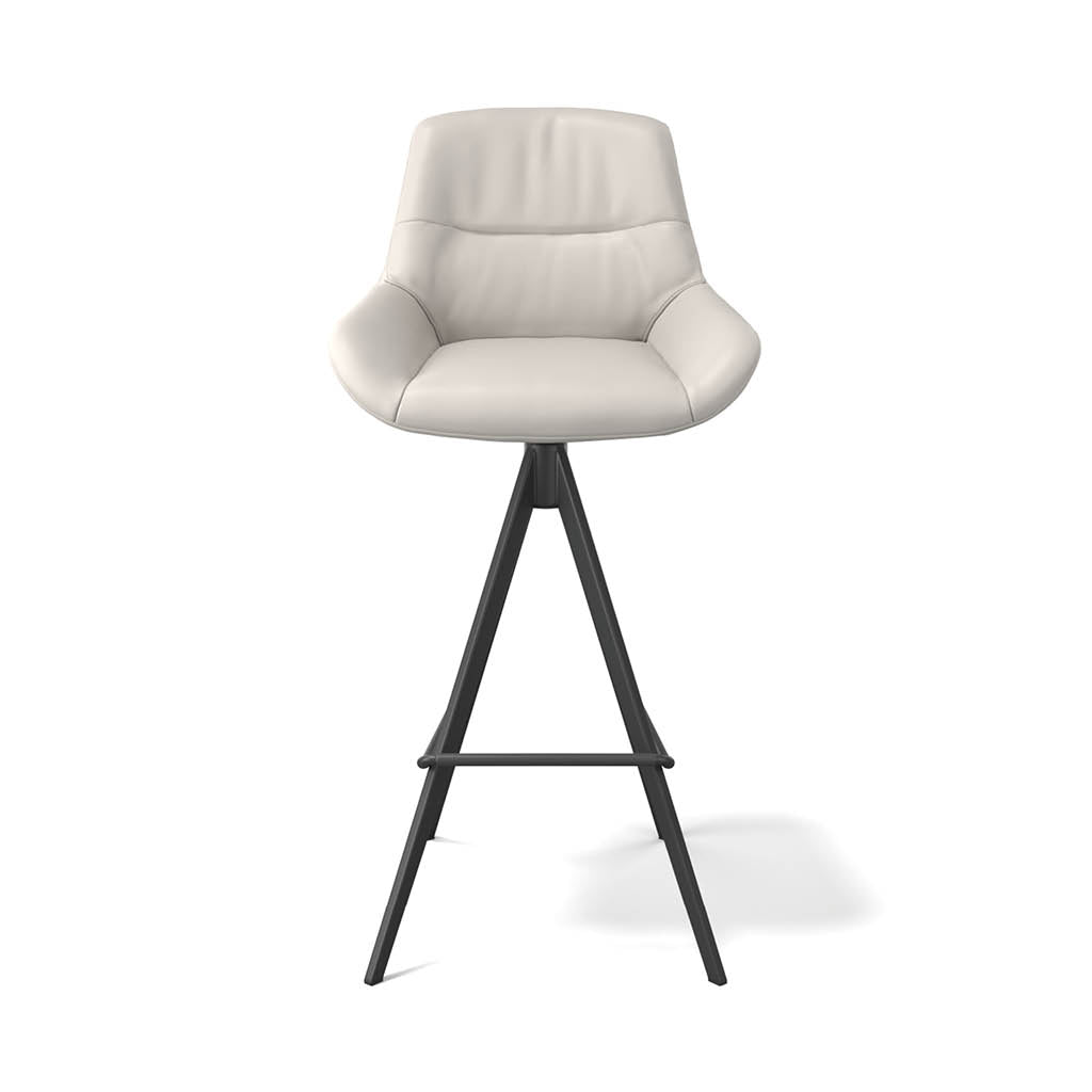 Flavia Bar Stool - Cream B971 Leather - Metal Base with Footrest