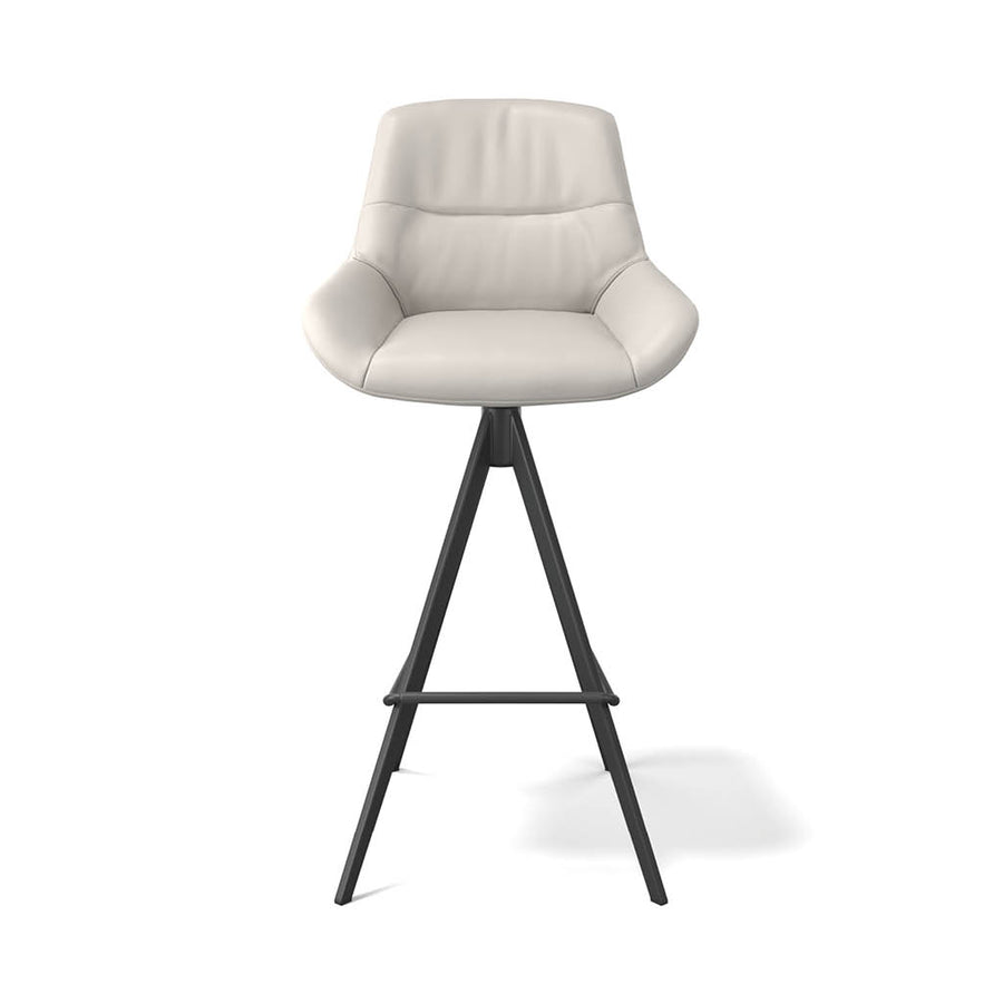 Flavia Bar Stool - Cream B971 Leather - Metal Base with Footrest