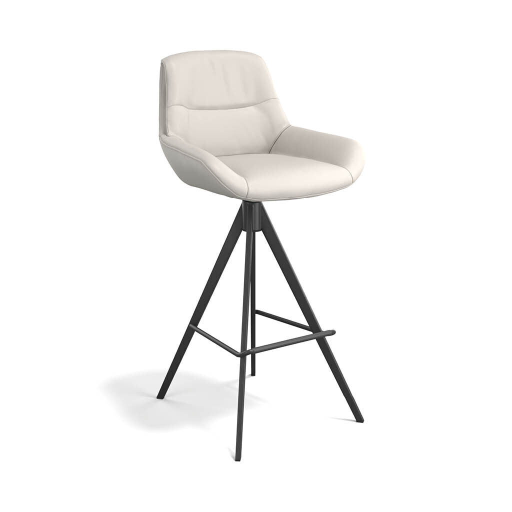 Flavia bar stool in cream B971 leather with metal base and footrest