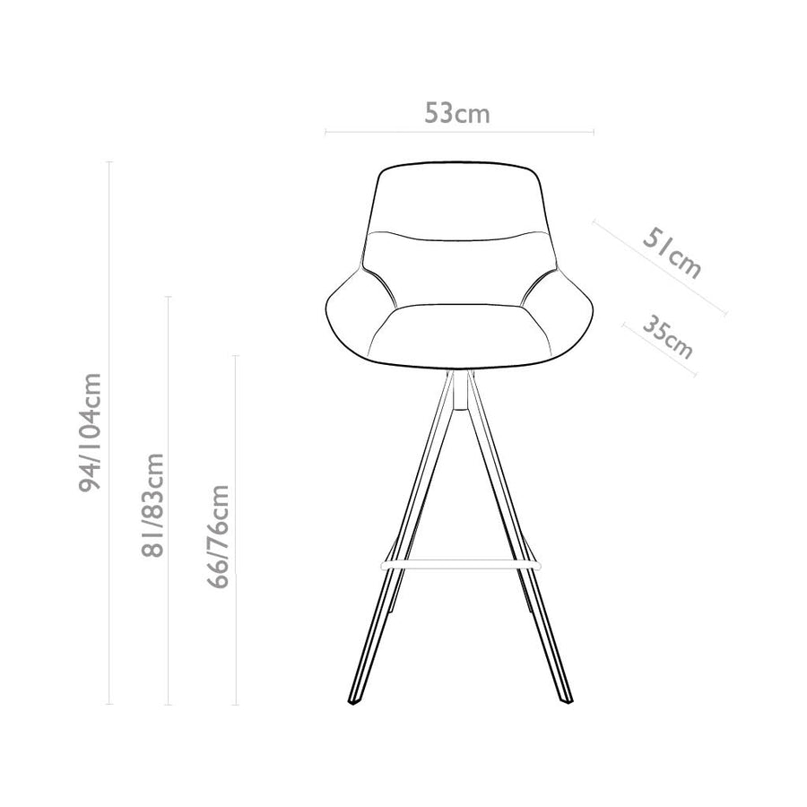 Flavia Bar Stool - Cream B971 Leather - Metal Base with Footrest