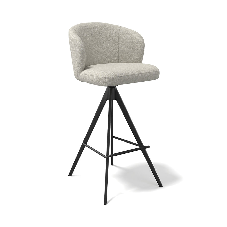 Lazio bar stool in natural Oasis 01 fabric with black metal base and footrest