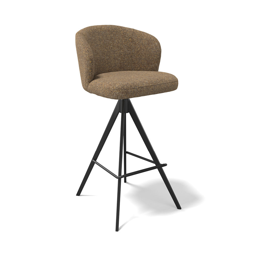 Lazio bar stool in caramel Oasis 16 fabric with black metal base and footrest