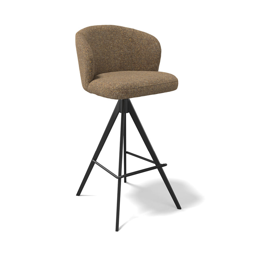 Lazio bar stool in caramel Oasis 16 fabric with black metal base and footrest