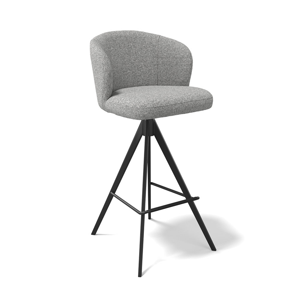 Lazio bar stool in ash grey Oasis 40 fabric with black metal base and footrest