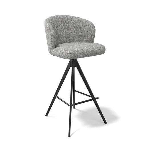 Lazio bar stool in ash grey Oasis 40 fabric with black metal base and footrest