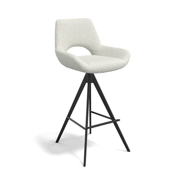 Messina bar stool in pearl Ascot fabric with metal base and footrest