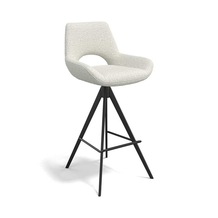 Messina bar stool in pearl Ascot fabric with metal base and footrest