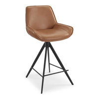Padua bar stool in cognac B501 leather with wooden shell and metal base