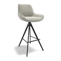 Padua bar stool in natural Sneak 01 fabric with wooden shell and metal base