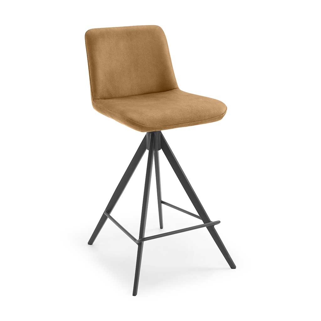 Universal bar stool in caramel Bull 16 fabric with metal base and footrest
