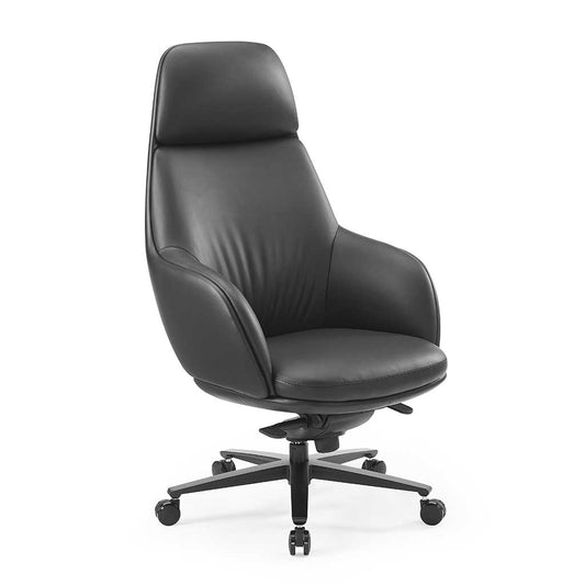 Kennedy office chair in black leather and PU with black swivel base