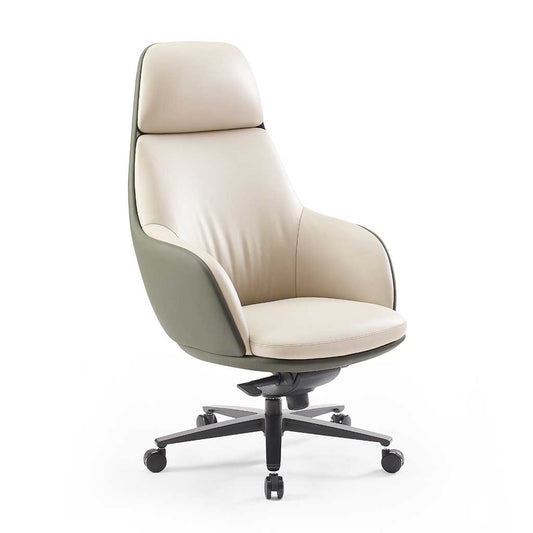Kennedy office chair in light grey leather and PU with black swivel base