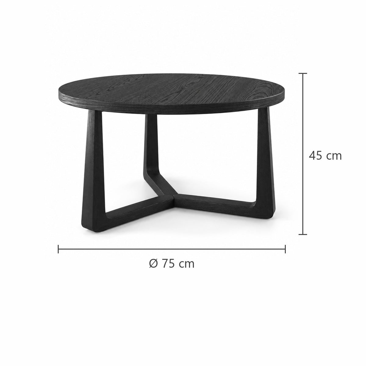 Coffee Table Ebano - Black Ash Veneer - Ø 75 cm - dimensions