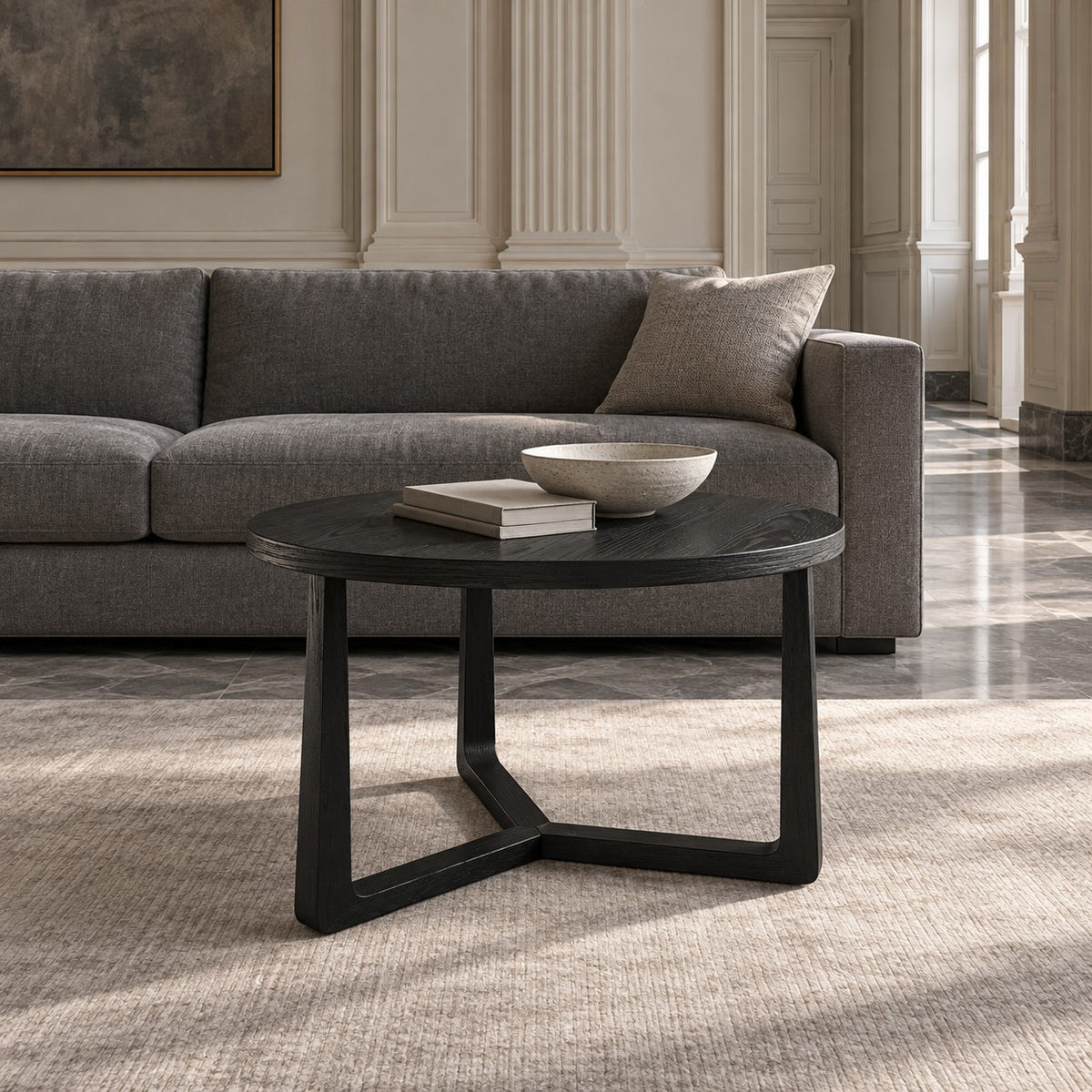 Coffee Table Ebano - Black Ash Veneer - Ø 75 cm - in a living room