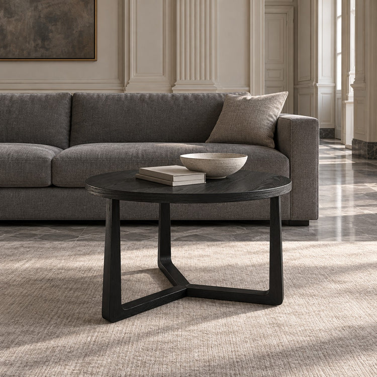 Coffee Table Ebano - Black Ash Veneer - Ø 75 cm - in a living room