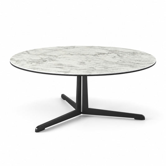 Coffee Table Kisoko - White MXC 205 Ceramic - Black Metal - Ø 100 cm - three-quarter view