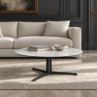 Coffee Table Kisoko - White MXC 205 Ceramic - Black Metal - Ø 100 cm - in a living room