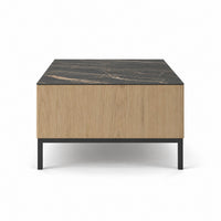 Coffee Table Lima - White Wash Oak Veneer & Black Ceramic - Black Metal Legs - 120 cm - side view