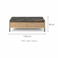 Coffee Table Lima - White Wash Oak Veneer & Black Ceramic - Black Metal Legs - 120 cm - dimensions