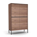 Lima Bar Cabinet - Walnut Veneer & Black Ceramic - Black Metal Legs - 100 cm