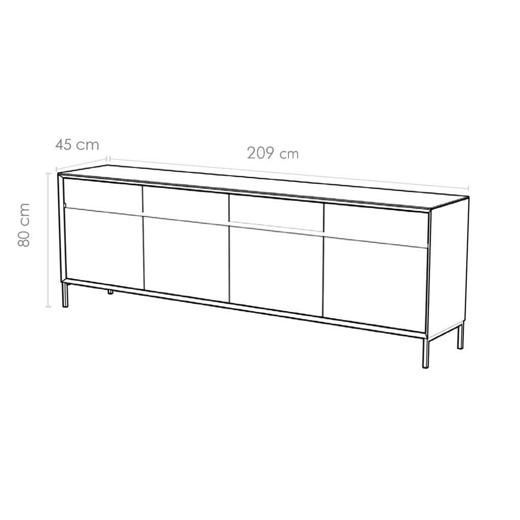 Lima Sideboard - Walnut Veneer & Black Ceramic - Black Metal Legs - 210 cm