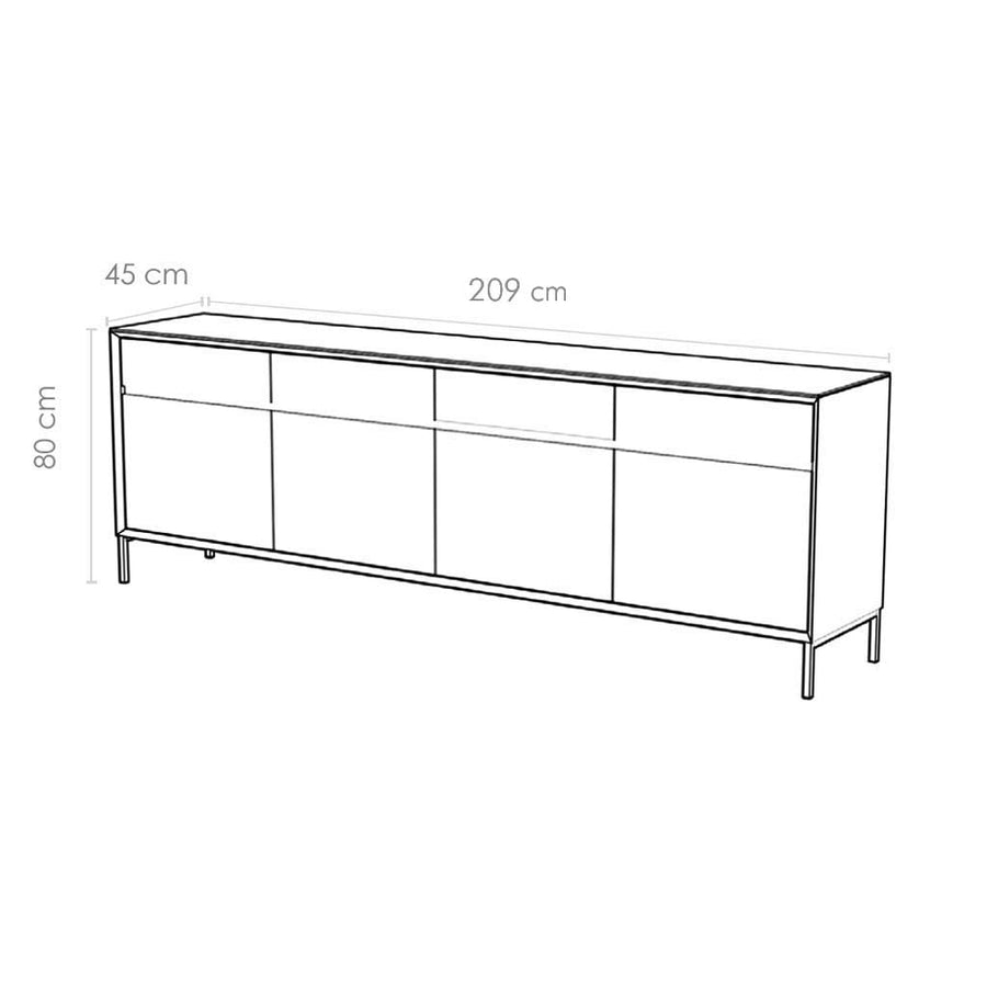 Lima Sideboard - Walnut Veneer & Black Ceramic - Black Metal Legs - 240 cm