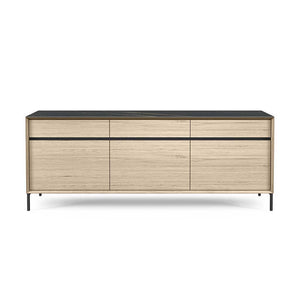 Sideboard Lima - White Wash Oak & Black Ceramic - 210 cm - Black Metal Legs