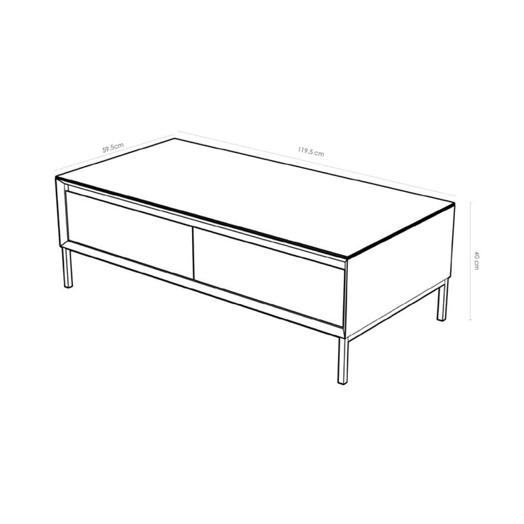Mesa de Centro Lima - Chapa de Roble Blanqueado y Cerámica Negra - Patas de Metal Negras - 120 cm