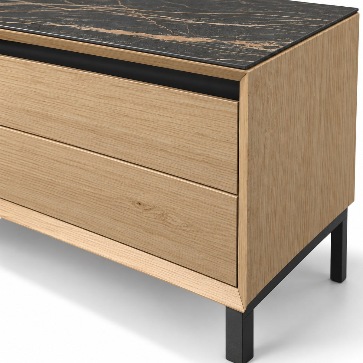 TV Stand Lima - White Wash Oak Veneer & Black Ceramic - Black Metal Legs - 180 cm - detail