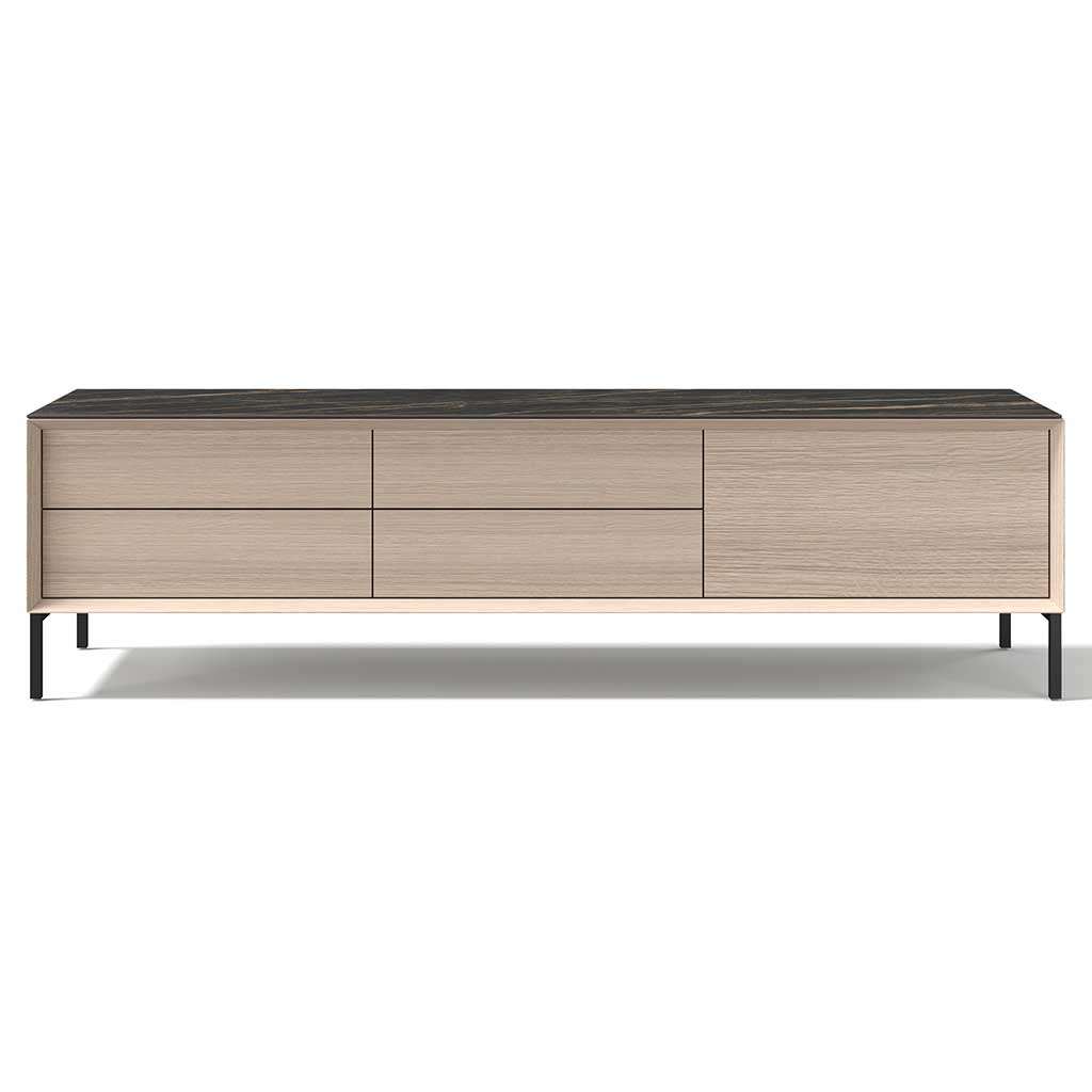 Lima TV stand white wash oak black ceramic