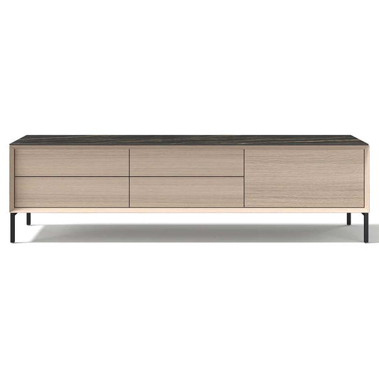 Lima TV stand white wash oak black ceramic