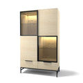 Manilla Bar Cabinet with LED - White Wash Oak Veneer & Black Ceramic - 100 cm