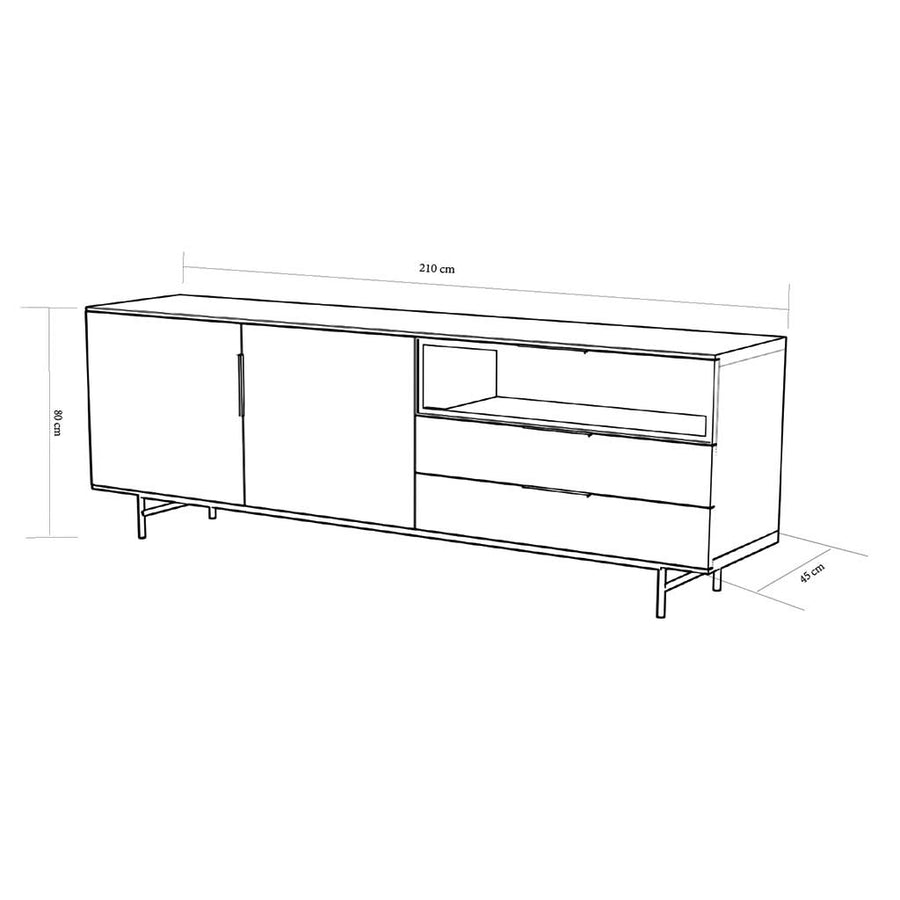 Manilla Sideboard with LED - White Wash Oak Veneer - 210 cm
