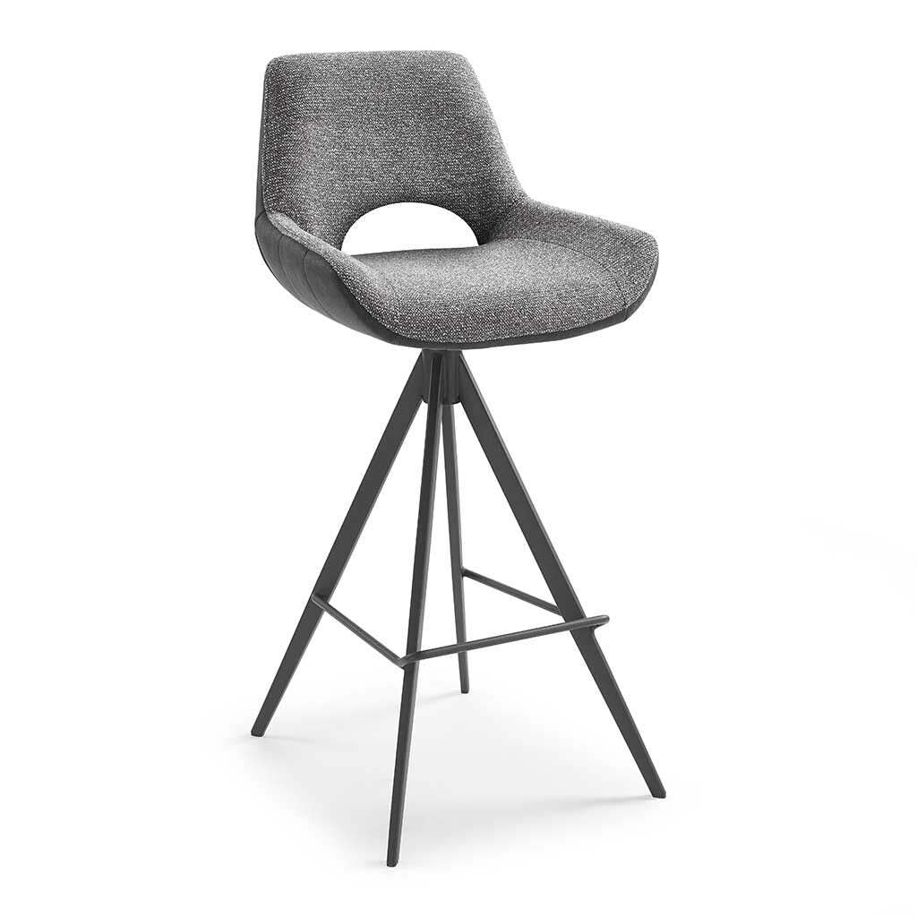 Matera bar stool in anthracite Bull 67 and grey Sneak 65 fabric with metal base and footrest