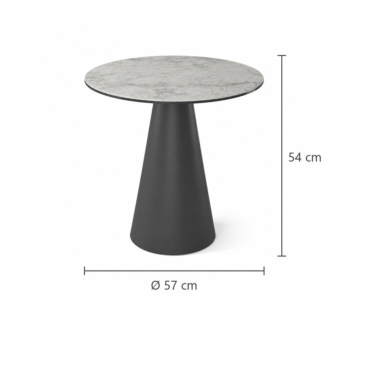Coffee Table Notori - White MXC 121 Ceramic - Black Metal - Ø 57 cm - dimensions