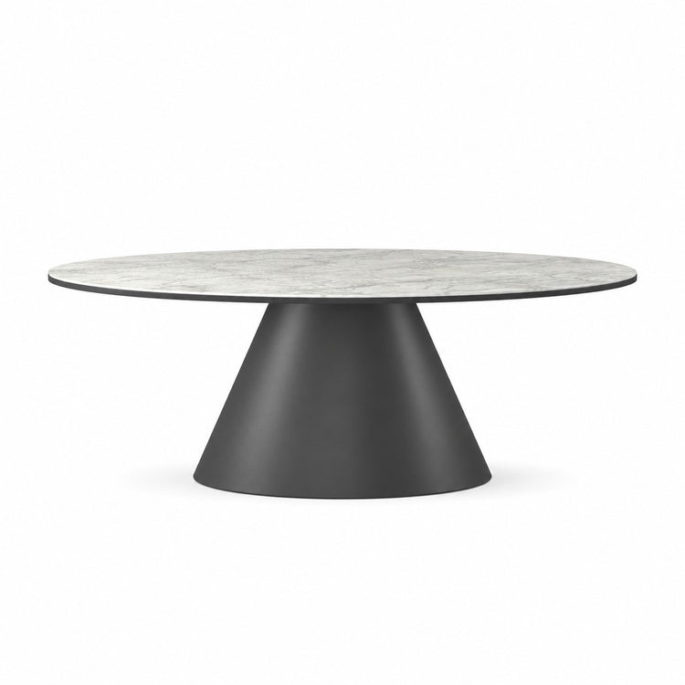 Coffee Table Notori - White MXC 121 Ceramic - Black Metal - Ø 90 cm - three-quarter view