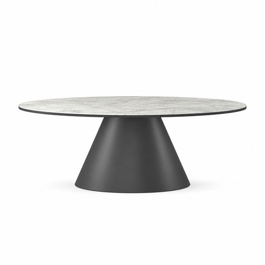 Coffee Table Notori - White MXC 121 Ceramic - Black Metal - Ø 90 cm - three-quarter view