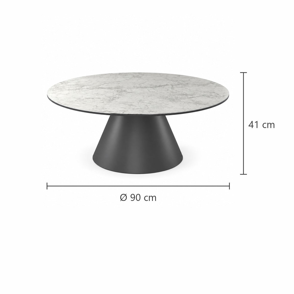Coffee Table Notori - White MXC 121 Ceramic - Black Metal - Ø 90 cm - dimensions