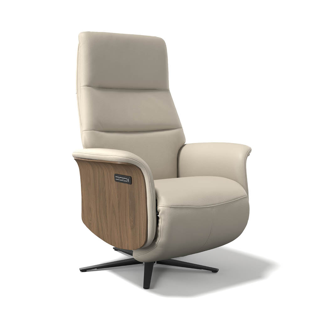 Atlas large 3-motor recliner in B971 leather with walnut wood