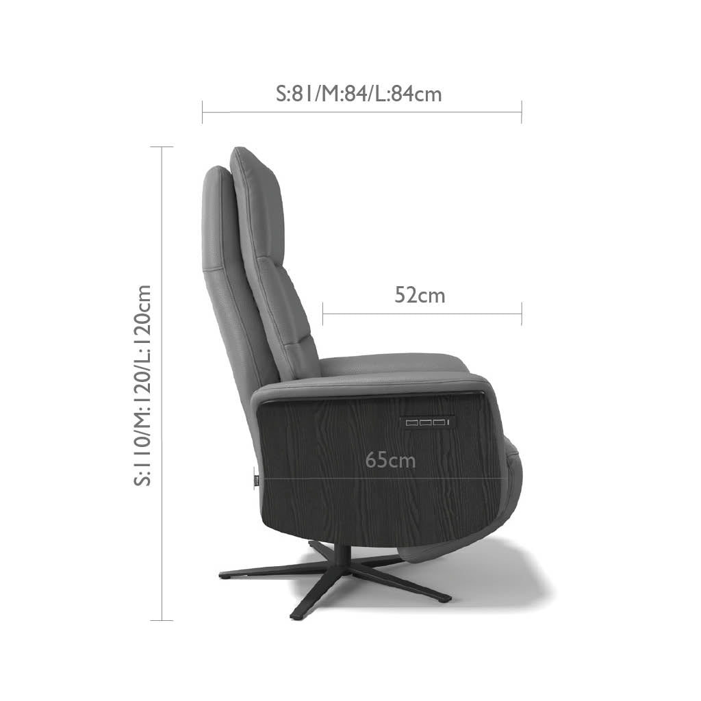 Atlas Large Recliner - 3-Motor - Antraciet B945 Leer (incl. Batterij)