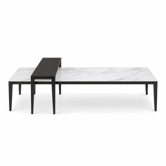 Coffee Table Riga - Black Ash & White Ceramic - 130 cm - front view