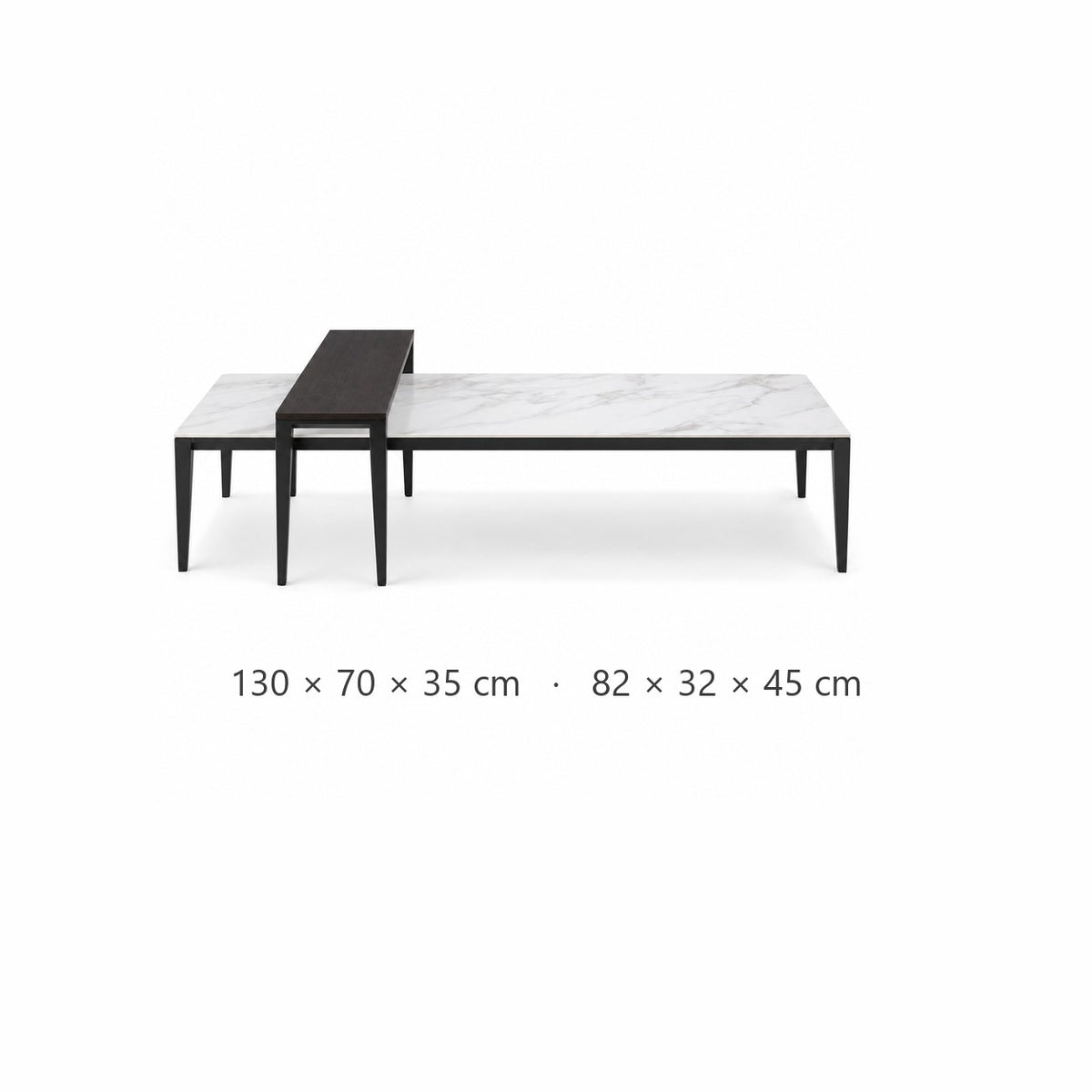 Coffee Table Riga - Black Ash & White Ceramic - 130 cm - dimensions